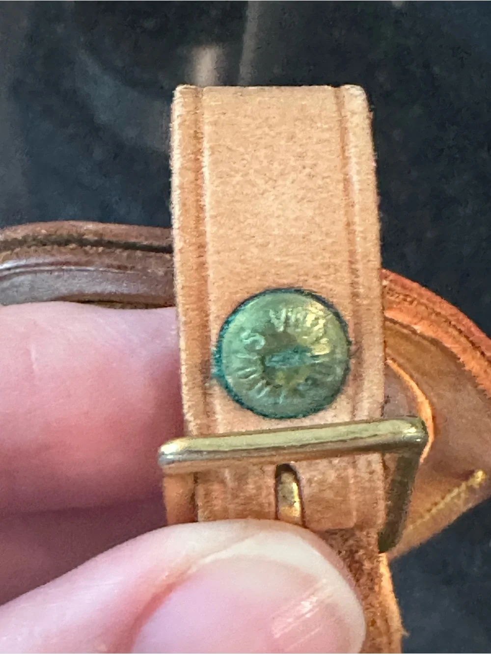 Louis Vuitton Brown Leather Luggage Tag with Gold-Tone Buckle